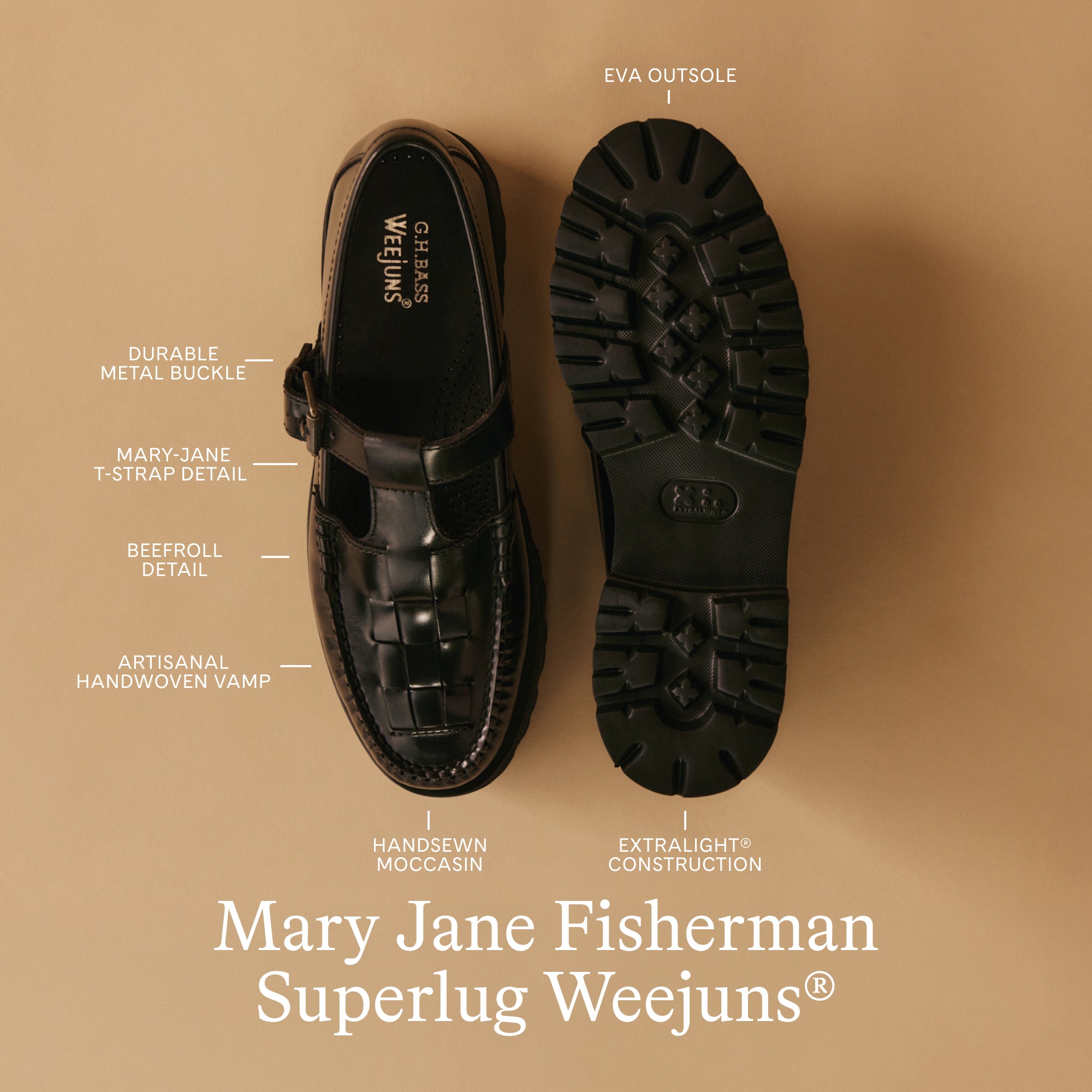 Women's Mary Jane Fisherman Super Lug Weejuns® Black | G.H. Bass