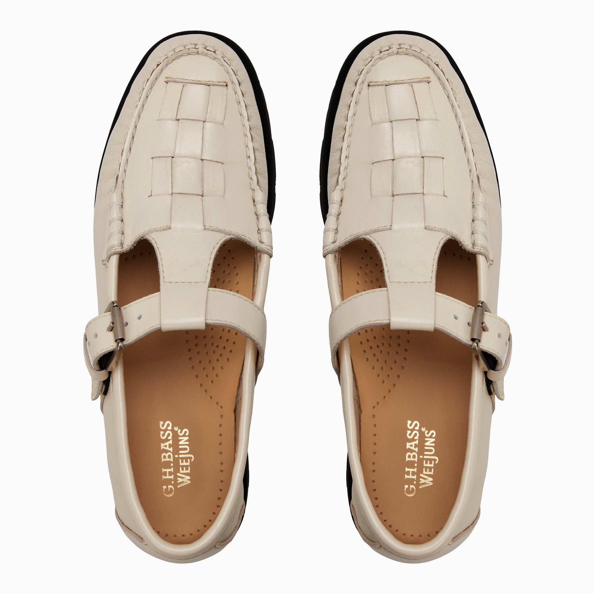Three-quarter angle of Cream Womens Mary Jane Fisherman Super Lug Mary Janes's front side