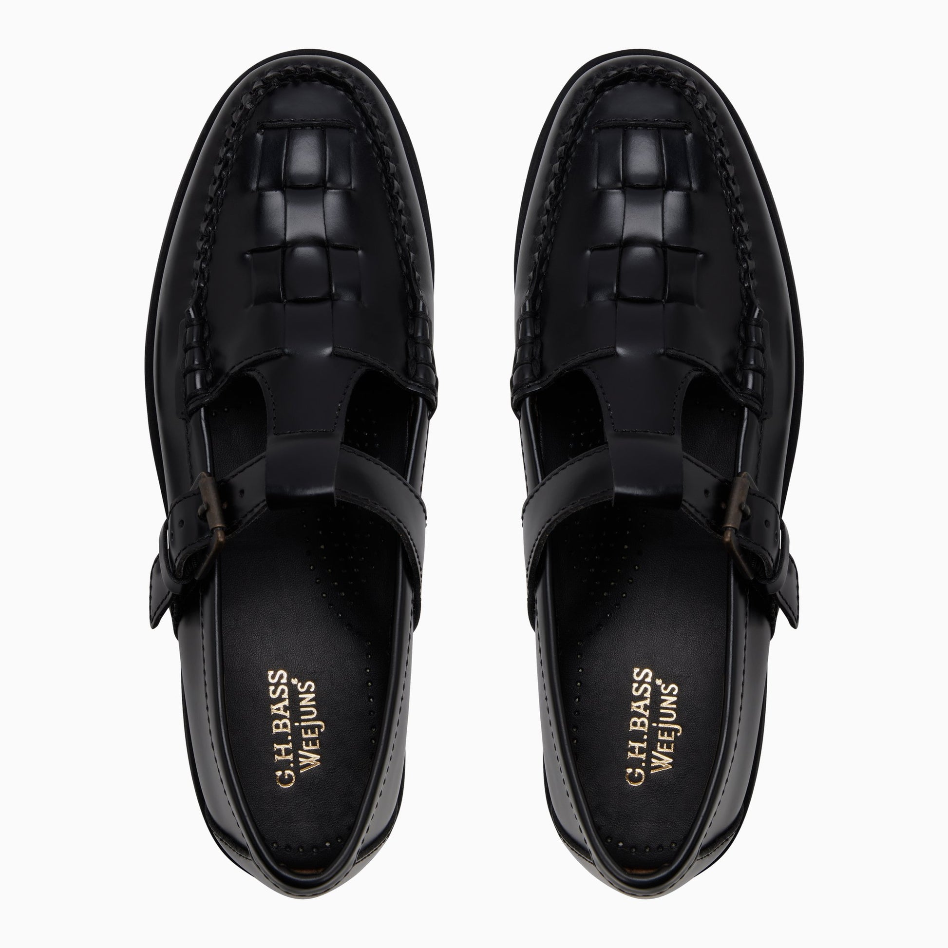 Three-quarter angle of Black Womens Mary Jane Fisherman Super Lug Mary Janes's front side