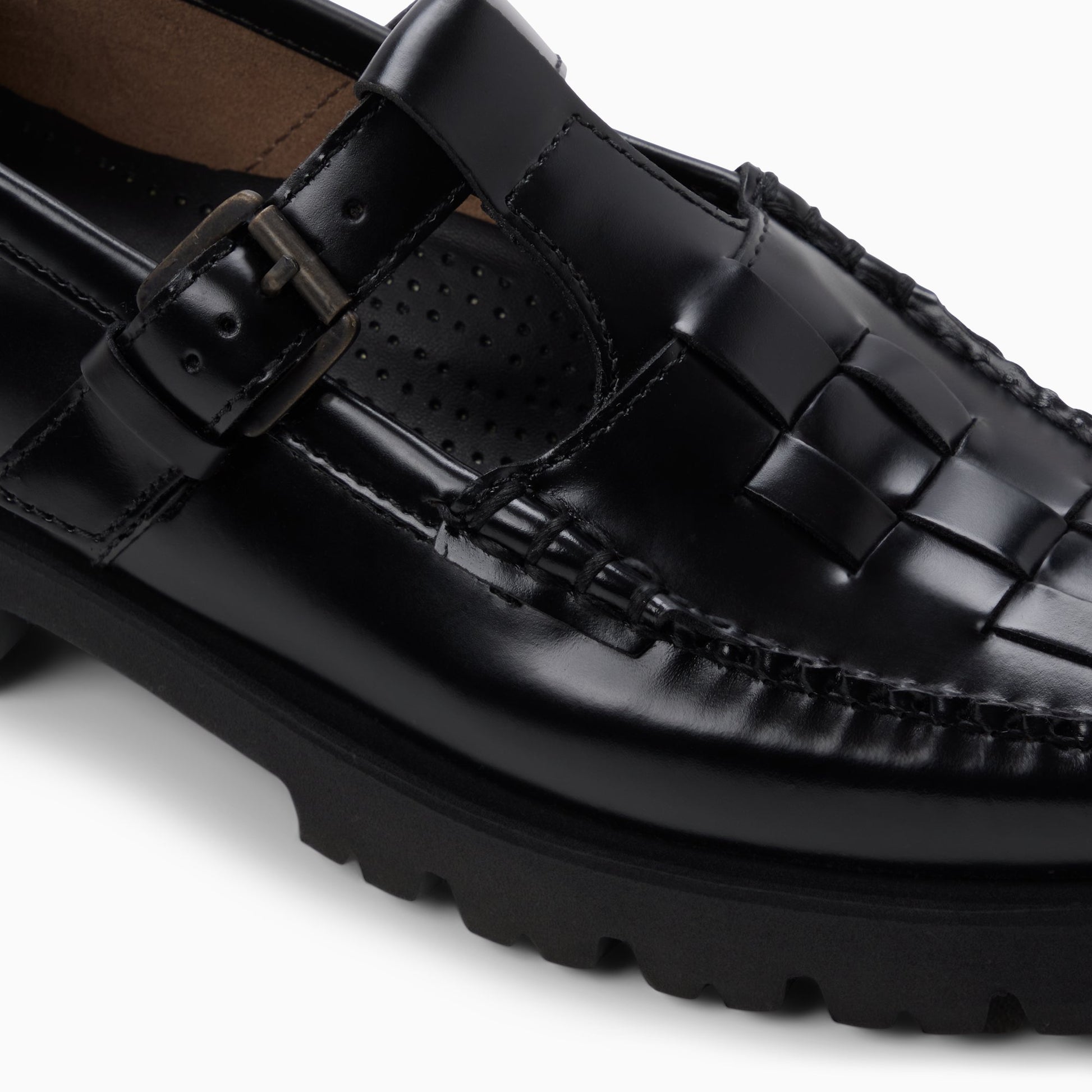 Top-down view of the Black Womens Mary Jane Fisherman Super Lug Mary Janes