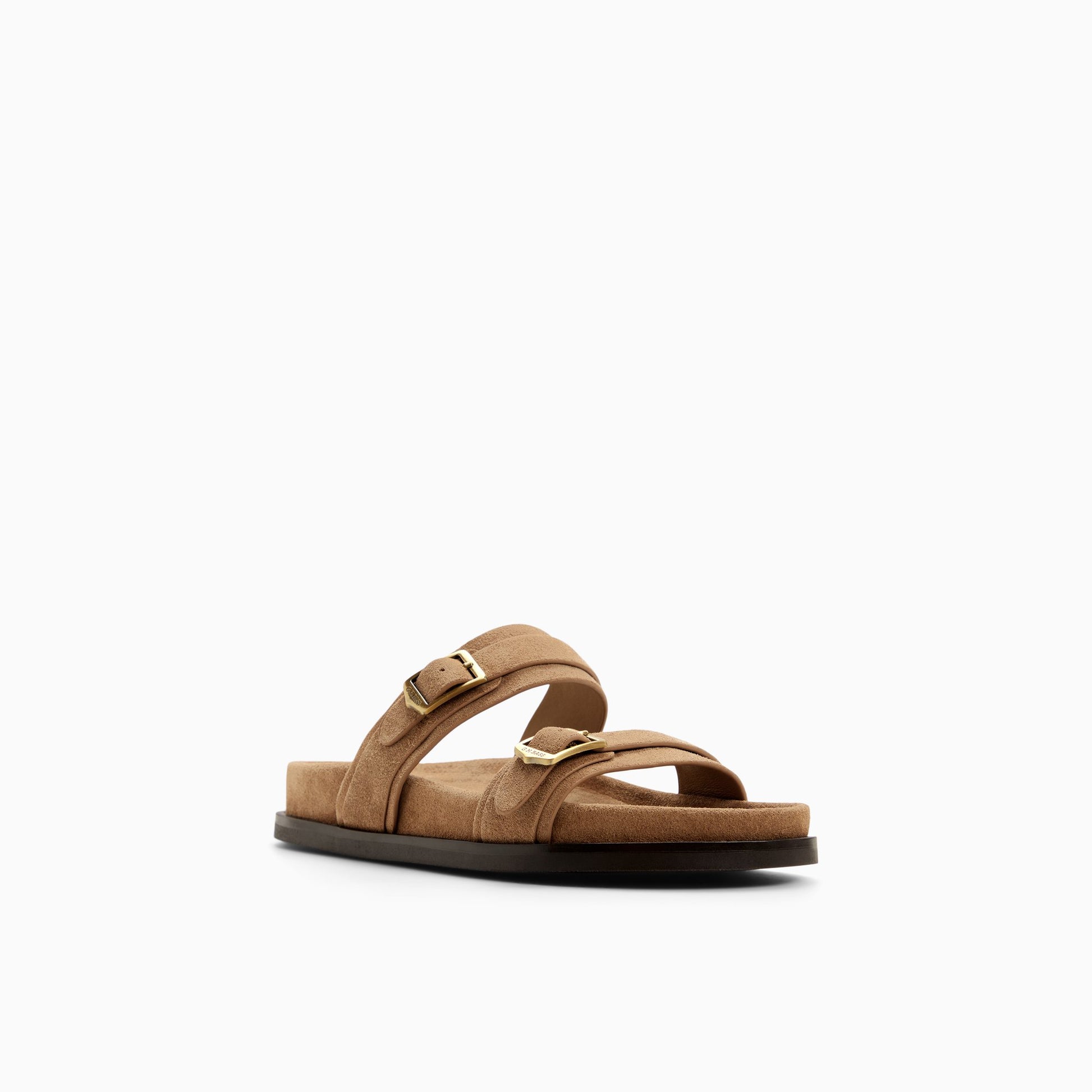 Three-quarter angle of Light brown Womens Cecilia Double Strap Sandal Footbed Double Strap Sandals's back side