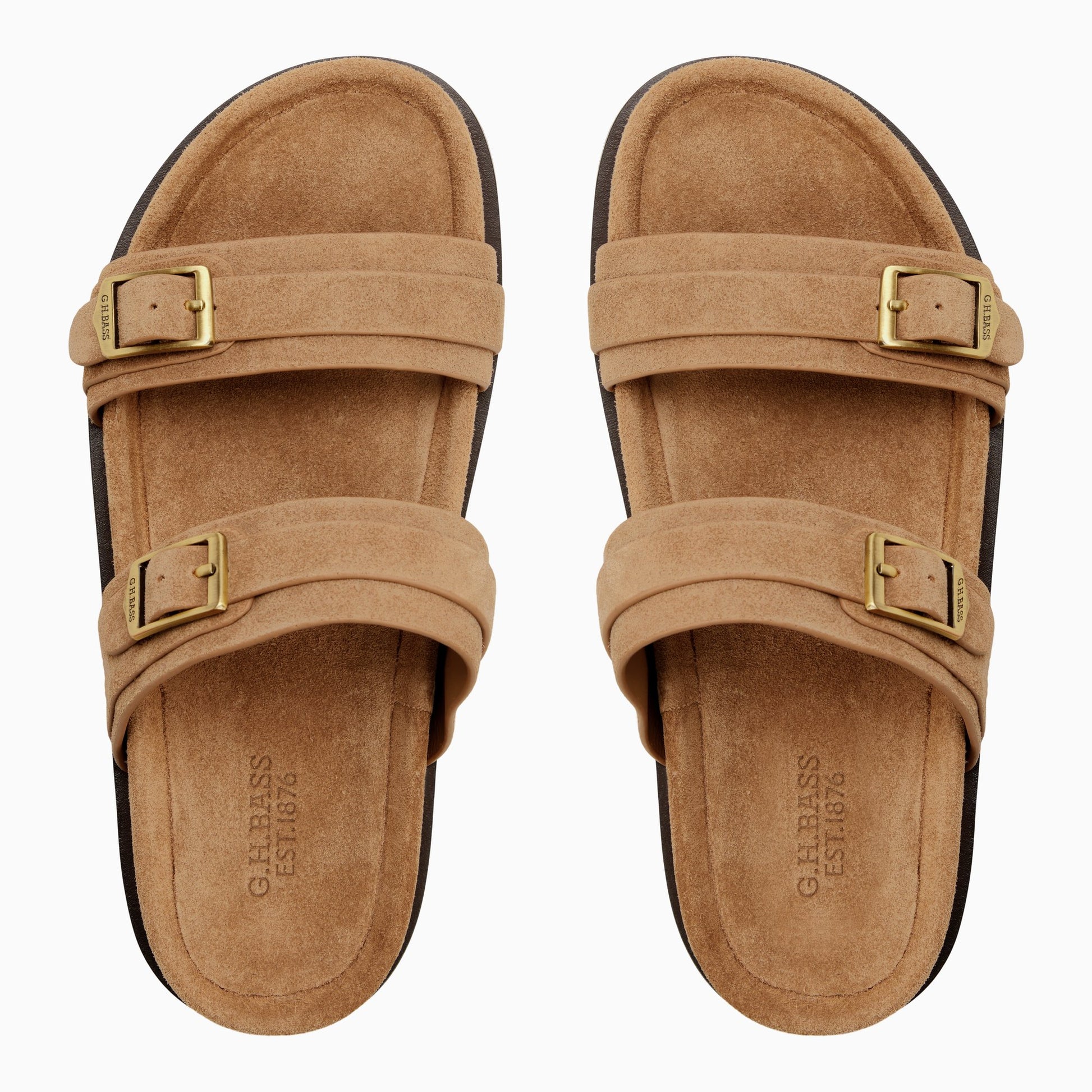 Three-quarter angle of Light brown Womens Cecilia Double Strap Sandal Footbed Double Strap Sandals's front side