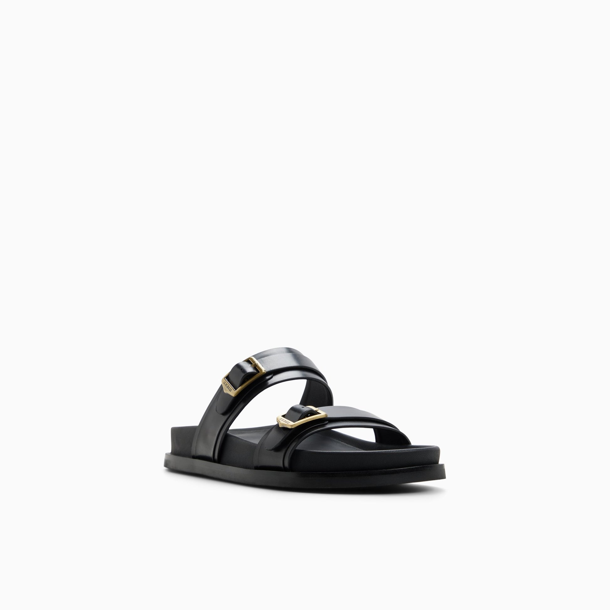 Three-quarter angle of Black Womens Cecilia Double Strap Sandal Footbed Double Strap Sandals's back side