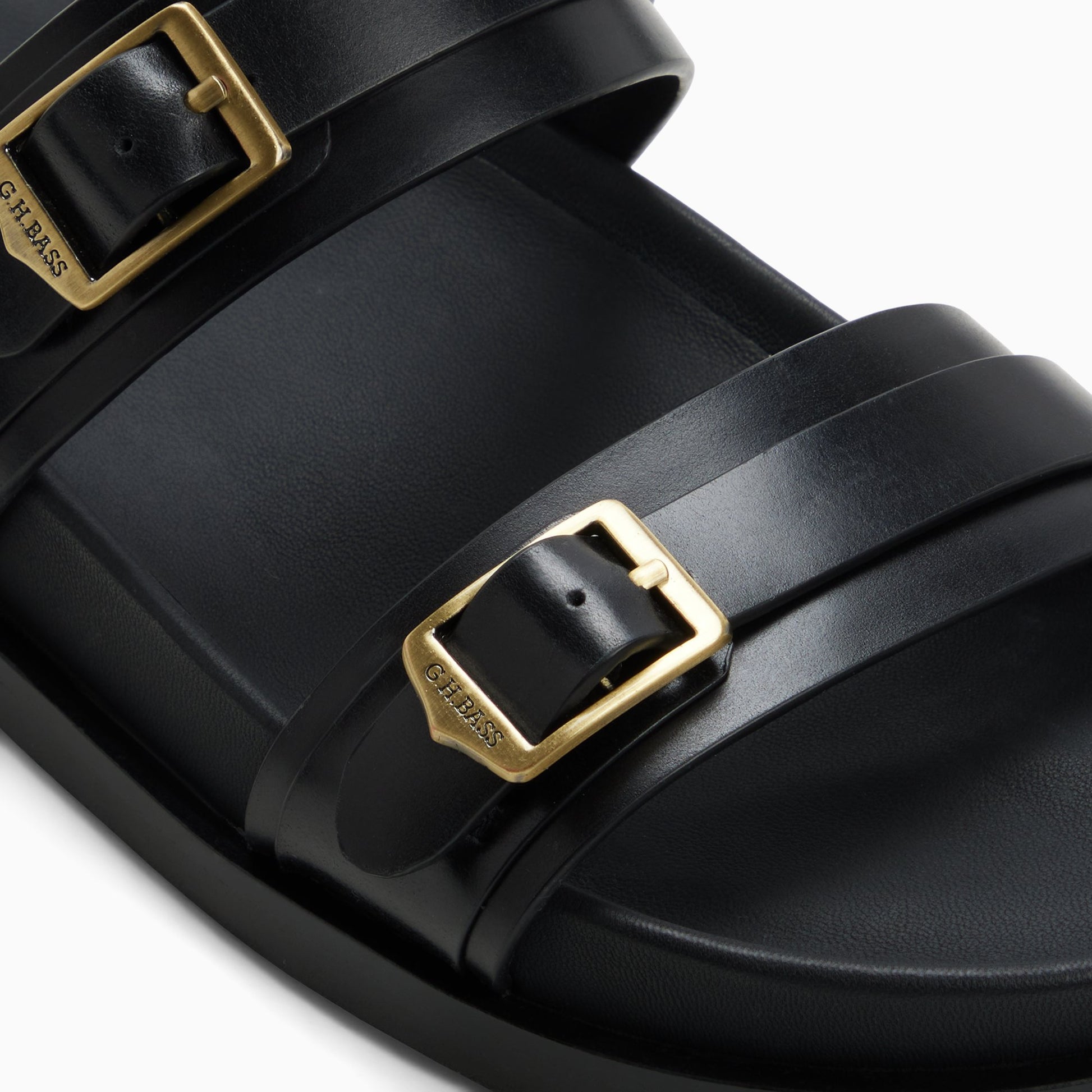 Top-down view of the Black Womens Cecilia Double Strap Sandal Footbed Double Strap Sandals