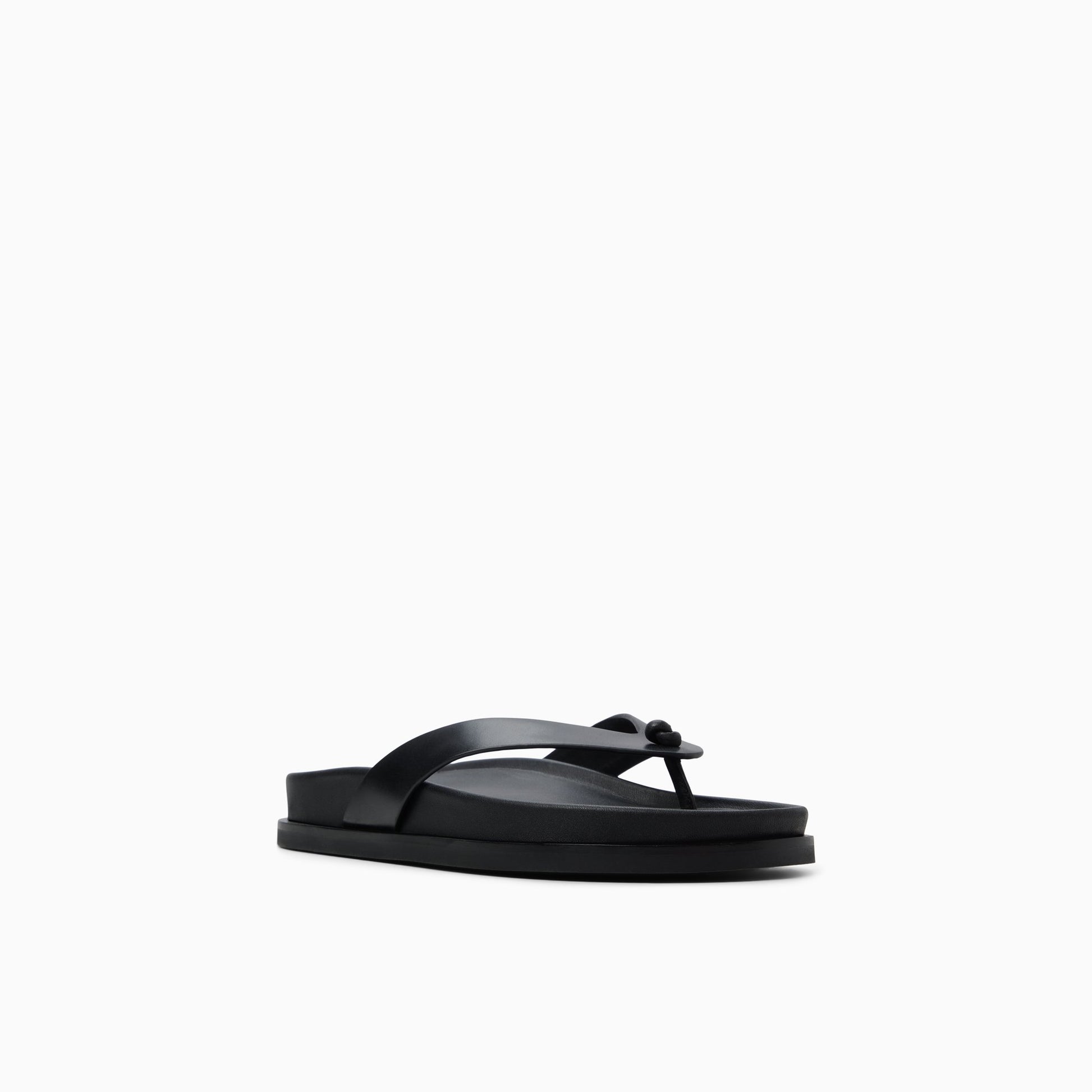 Three-quarter angle of Black Womens Wynn Footbed Thong Sandal Footbed Thong Sandals's back side