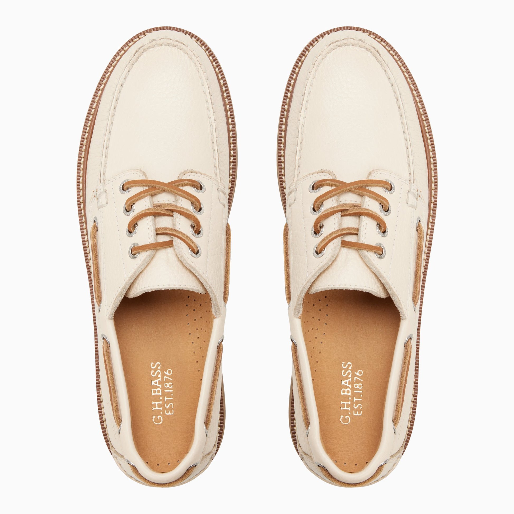 Three-quarter angle of Cream Mens Ranger Camp Moc Boat Shoe Boat Shoes's front side