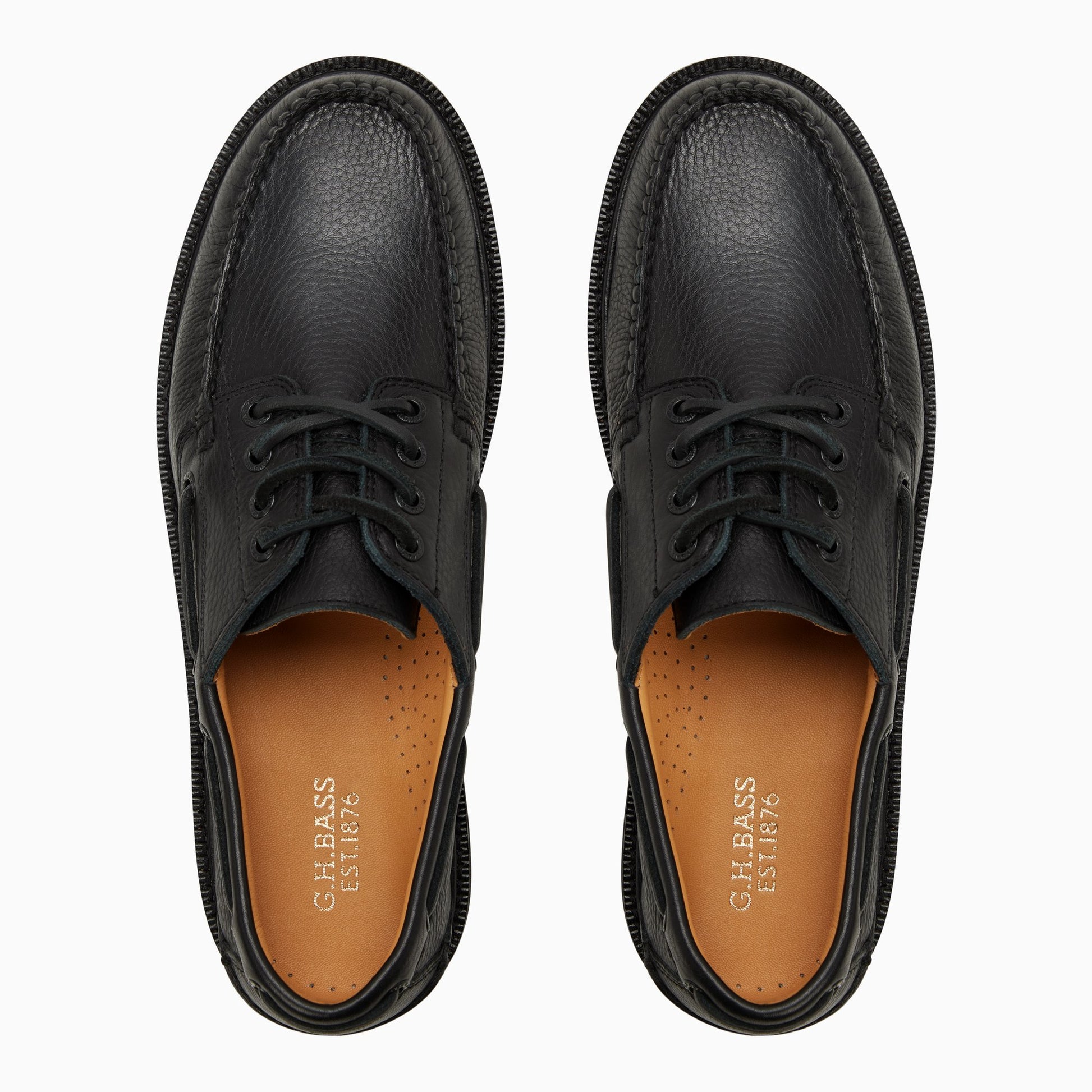 Three-quarter angle of Black Mens Ranger Camp Moc Boat Shoe Boat Shoes's front side