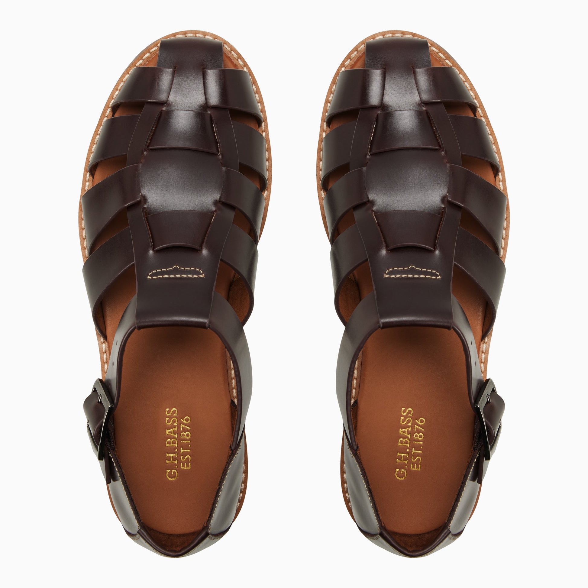 Three-quarter angle of Brown Mens Reed Fisherman Mini Lug Fisherman Sandals's front side