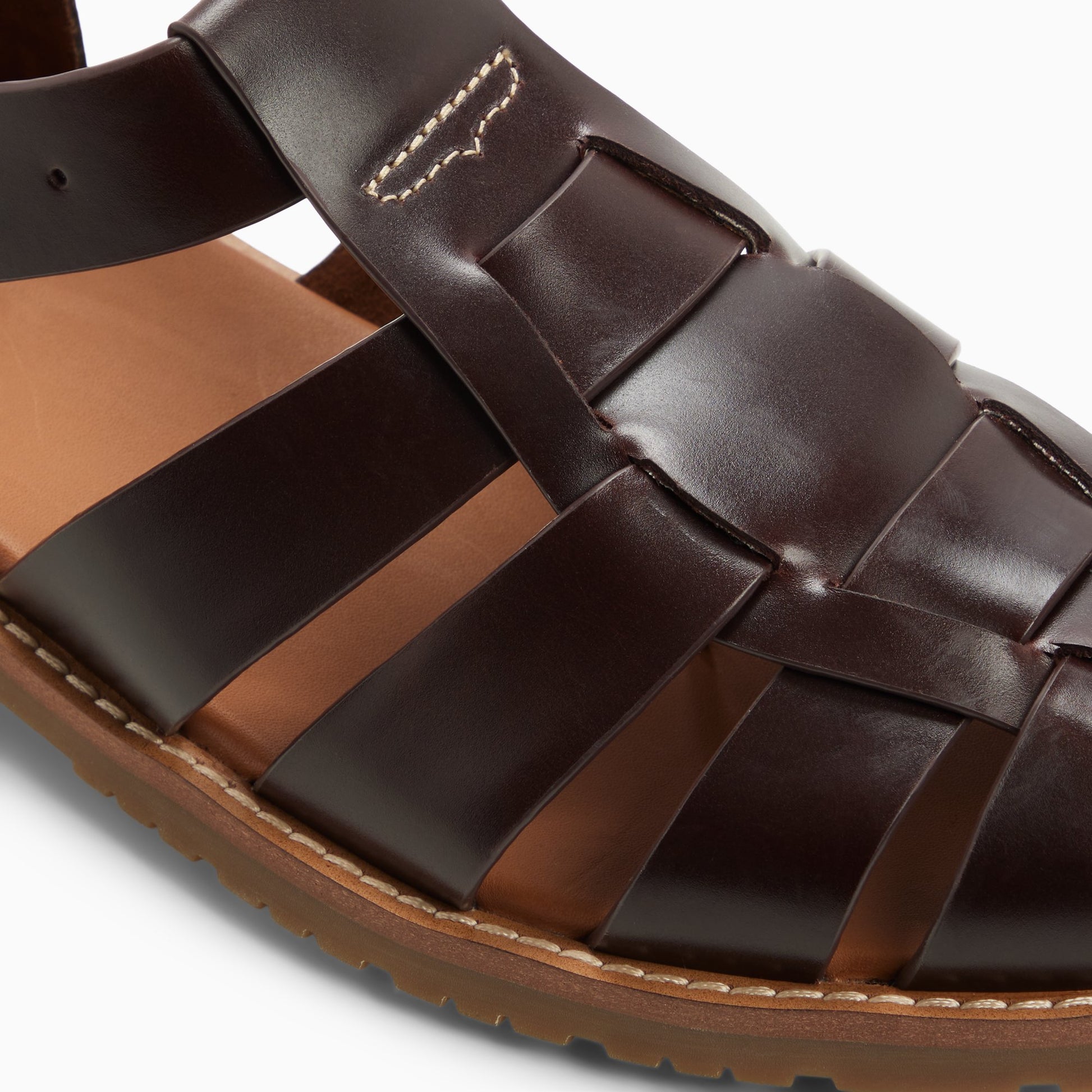 Top-down view of the Brown Mens Reed Fisherman Mini Lug Fisherman Sandals