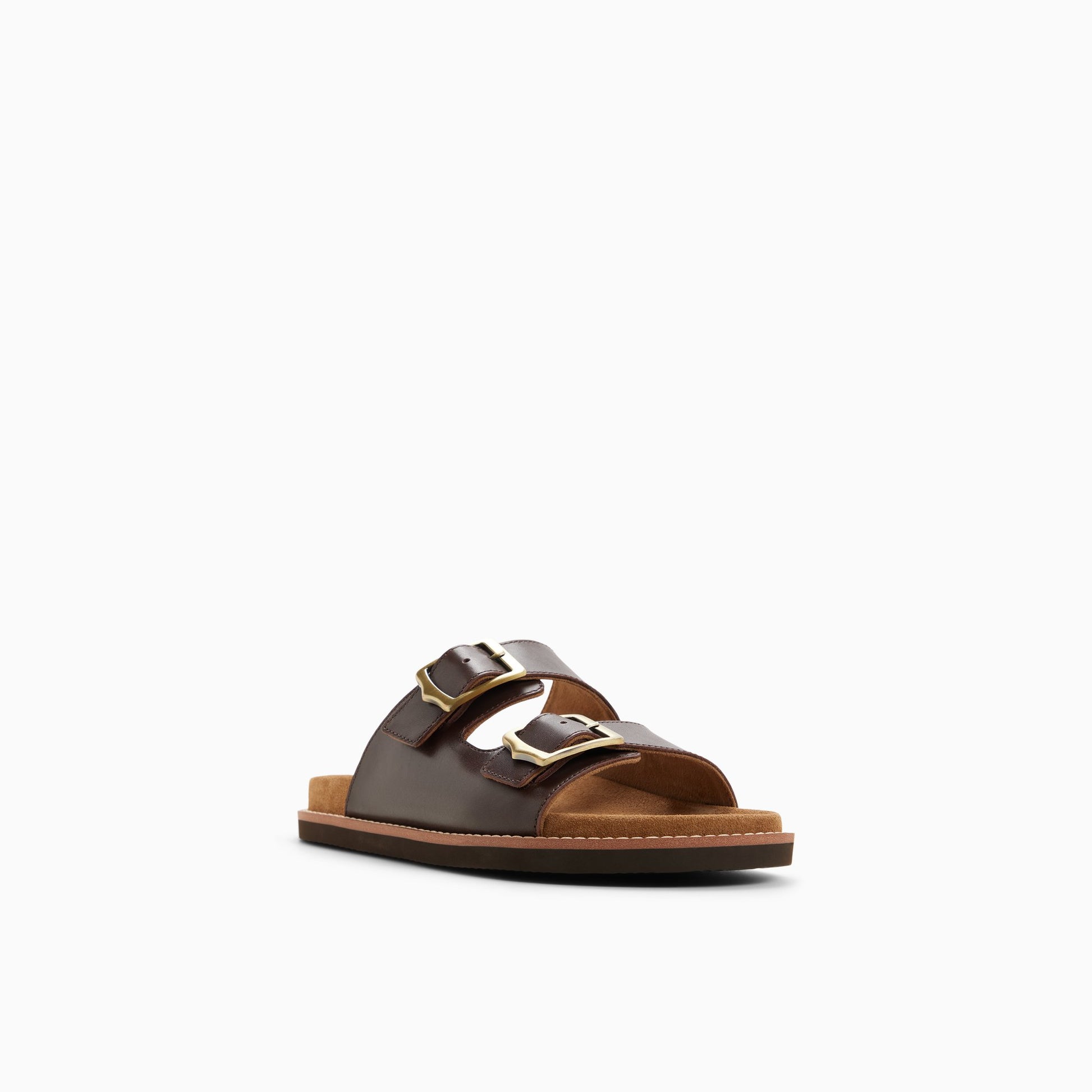Three-quarter angle of Dark brown Mens Meridian Double Strap Sandal Footbed Double Strap Sandals's back side