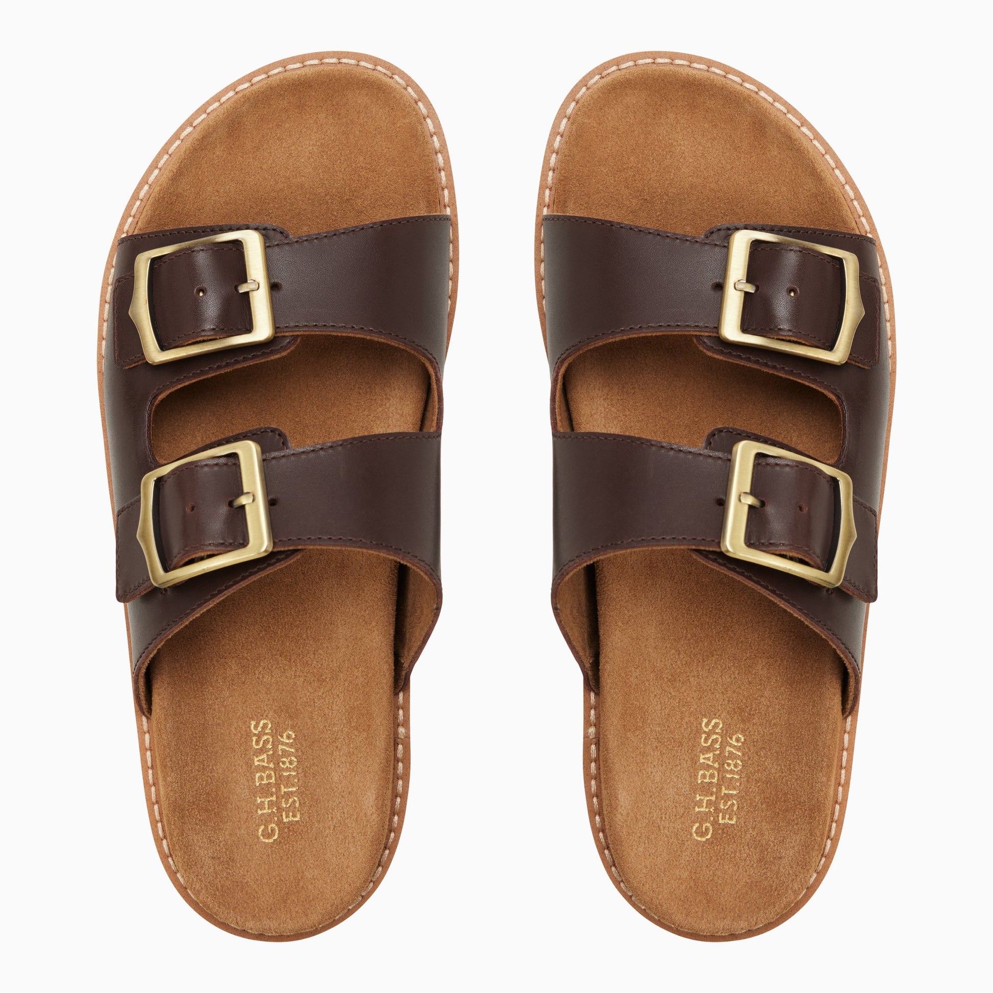 Three-quarter angle of Dark brown Mens Meridian Double Strap Sandal Footbed Double Strap Sandals's front side