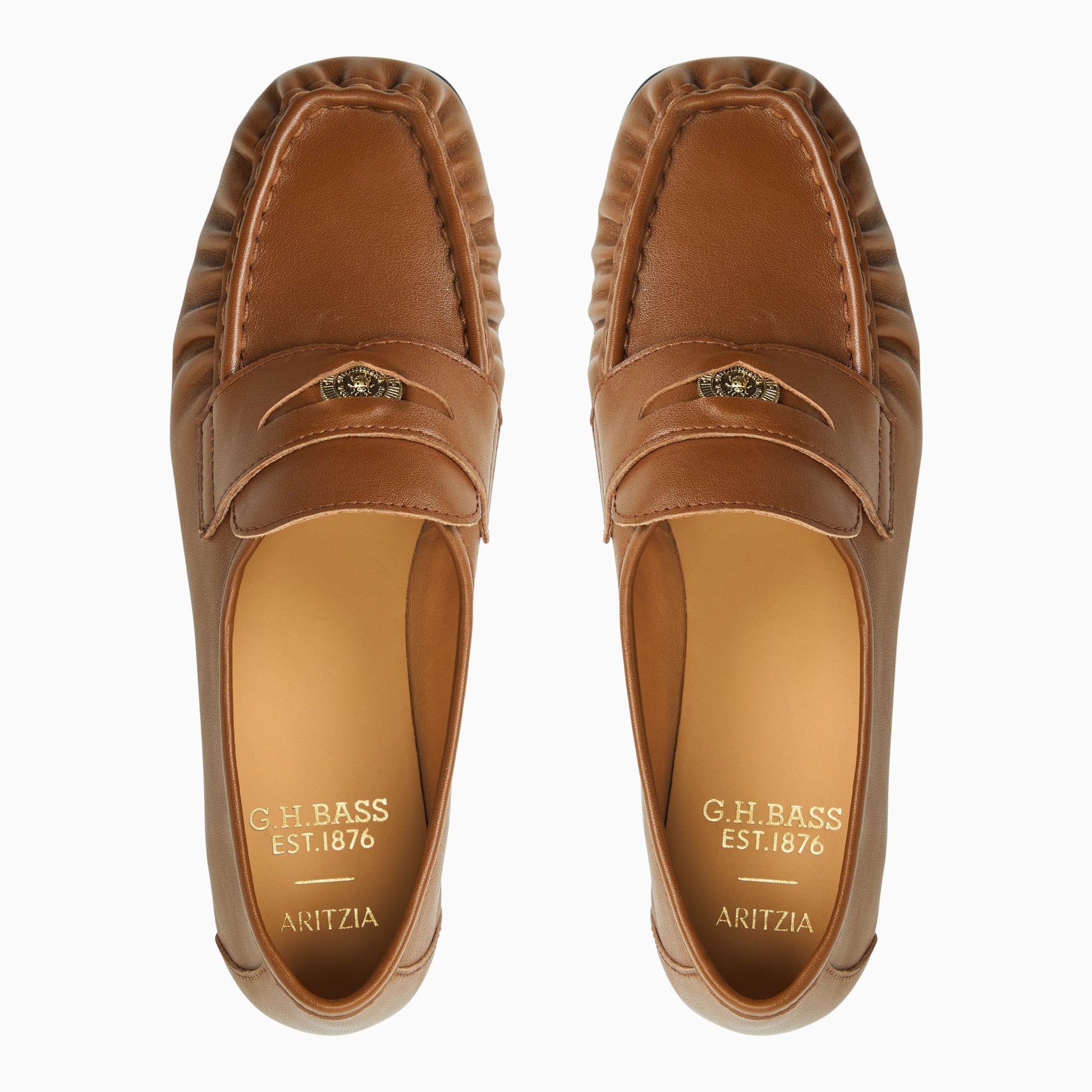 Three-quarter angle of Brown Womens G.H.BASS x Aritzia Milton Coin Penny Loafer Penny Loafers's front side