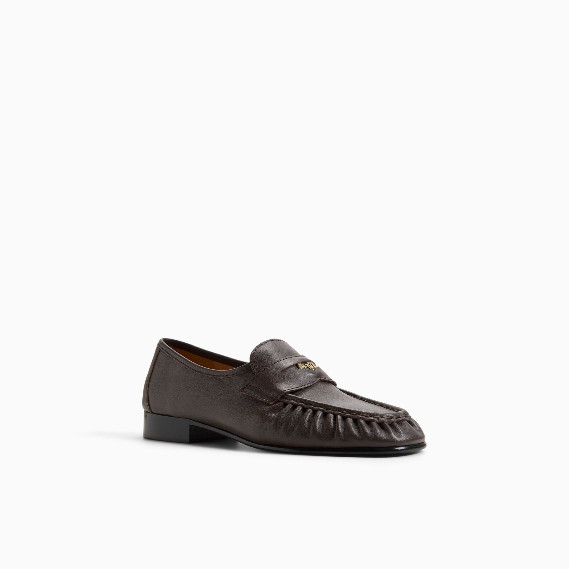 Three-quarter angle of Dark brown Womens G.H.BASS x Aritzia Milton Coin Penny Loafer Penny Loafers's back side