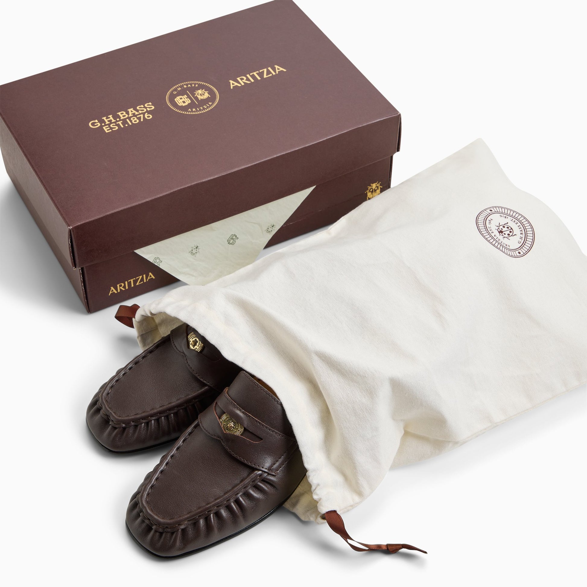 View of Dark brown Womens G.H.BASS x Aritzia Milton Coin Penny Loafer Penny Loafers's sole