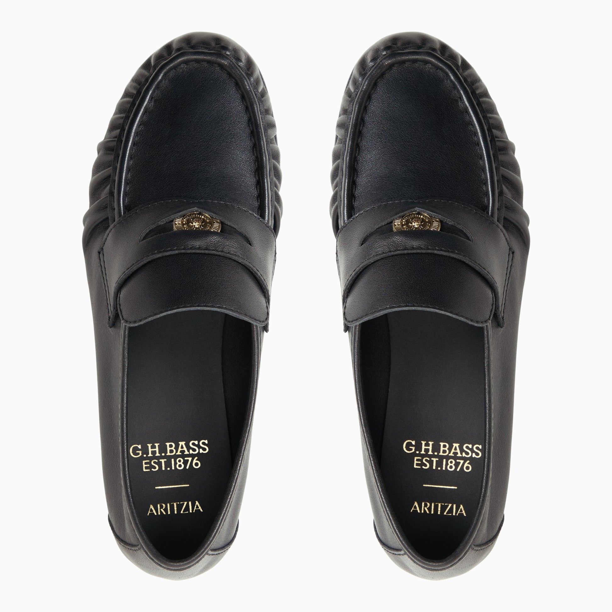 Three-quarter angle of Black Womens G.H.BASS x Aritzia Spence Coin Penny Loafer Penny Loafers's front side