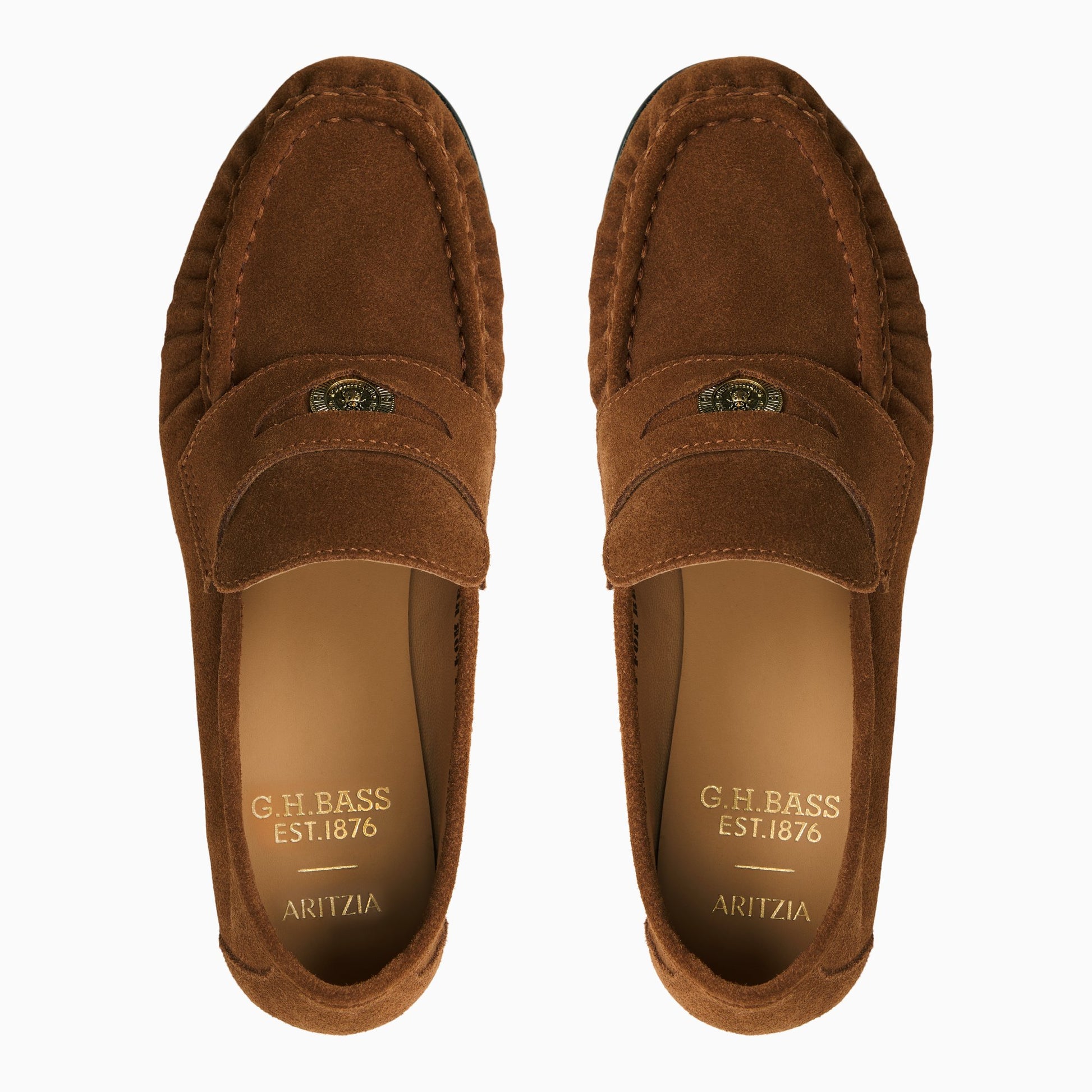 Three-quarter angle of Brown Womens G.H.BASS x Aritzia Spence Coin Penny Loafer Penny Loafers's front side