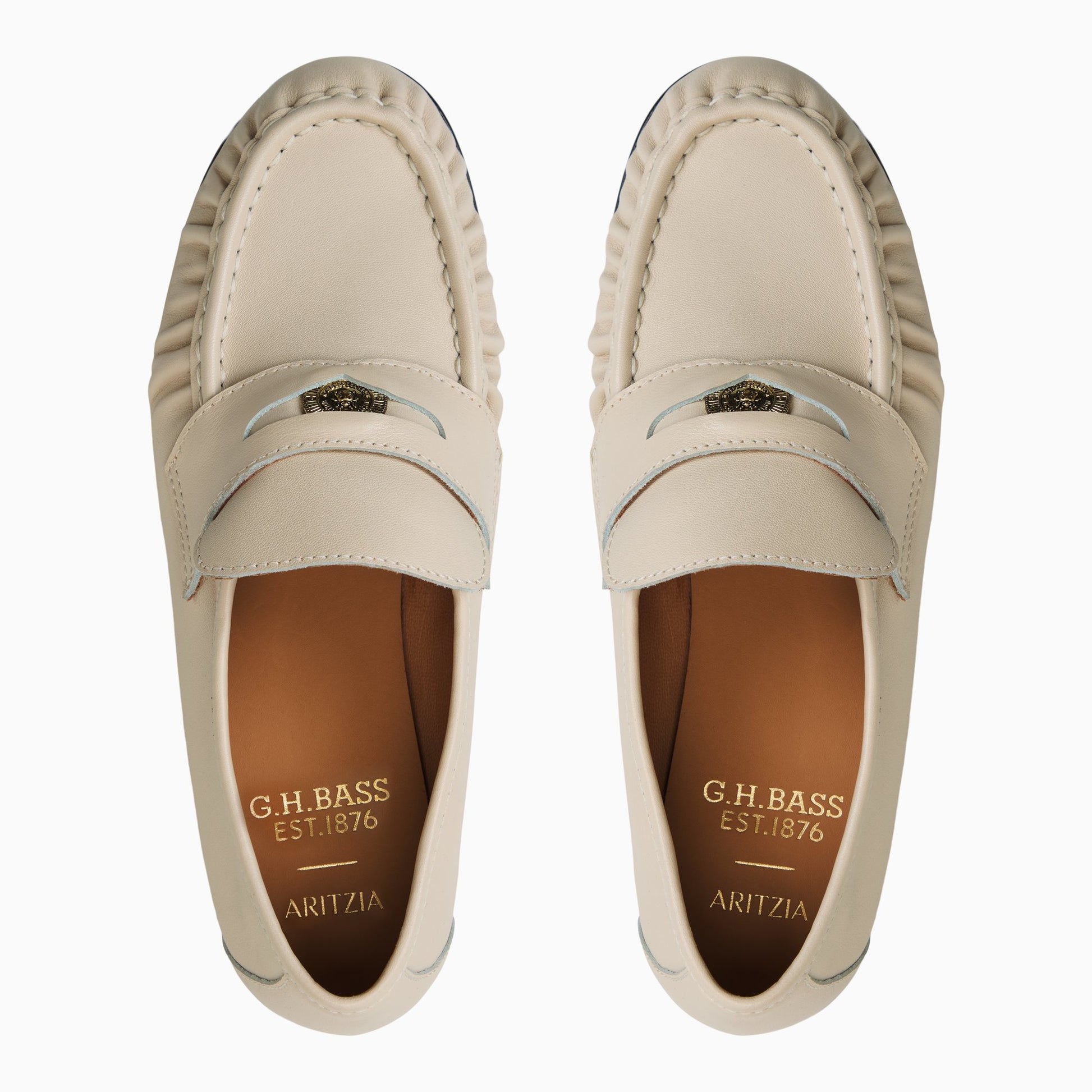 Three-quarter angle of Ivory Womens G.H.BASS x Aritzia Spence Coin Penny Loafer Penny Loafers's front side