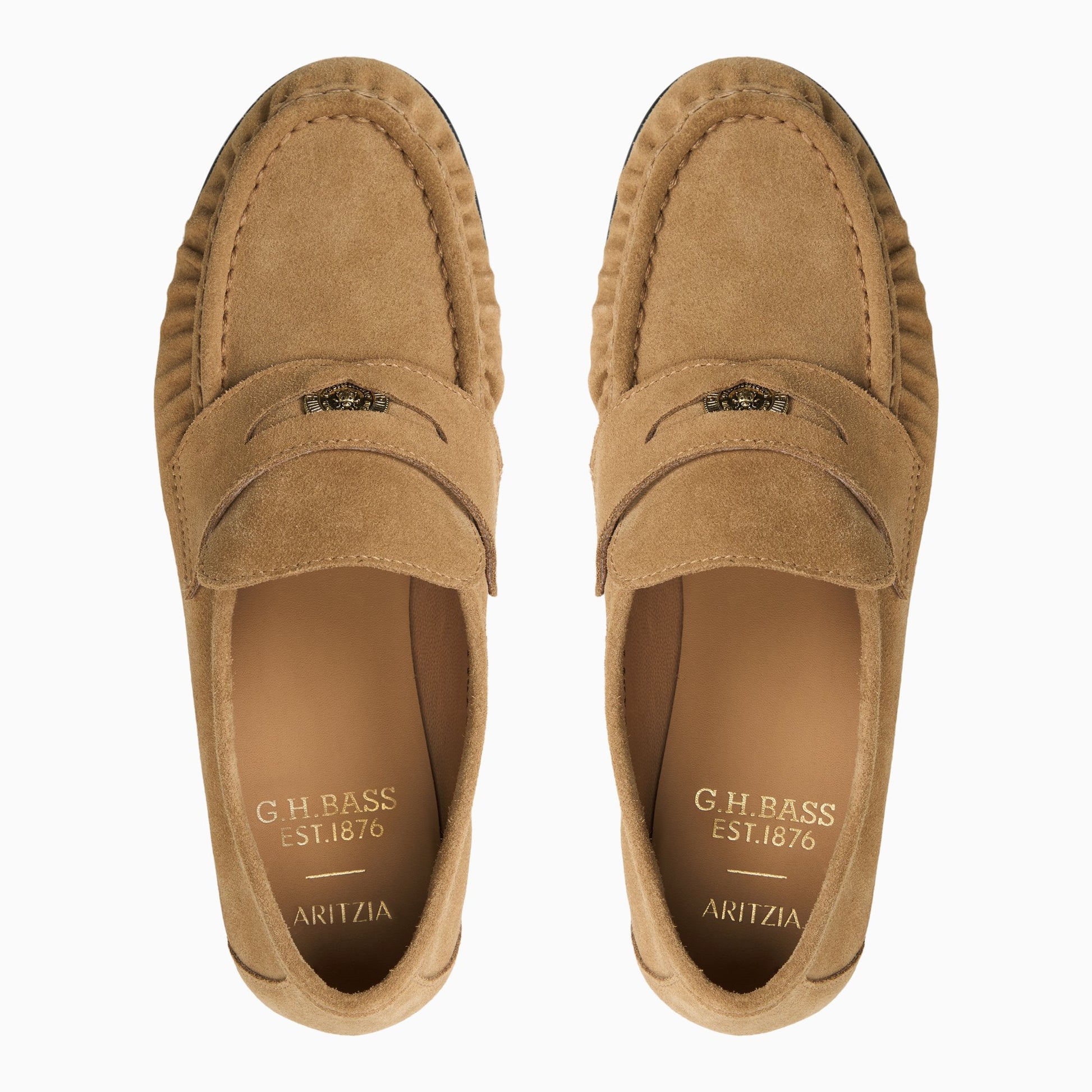 Three-quarter angle of Tan Womens G.H.BASS x Aritzia Spence Coin Penny Loafer Penny Loafers's front side
