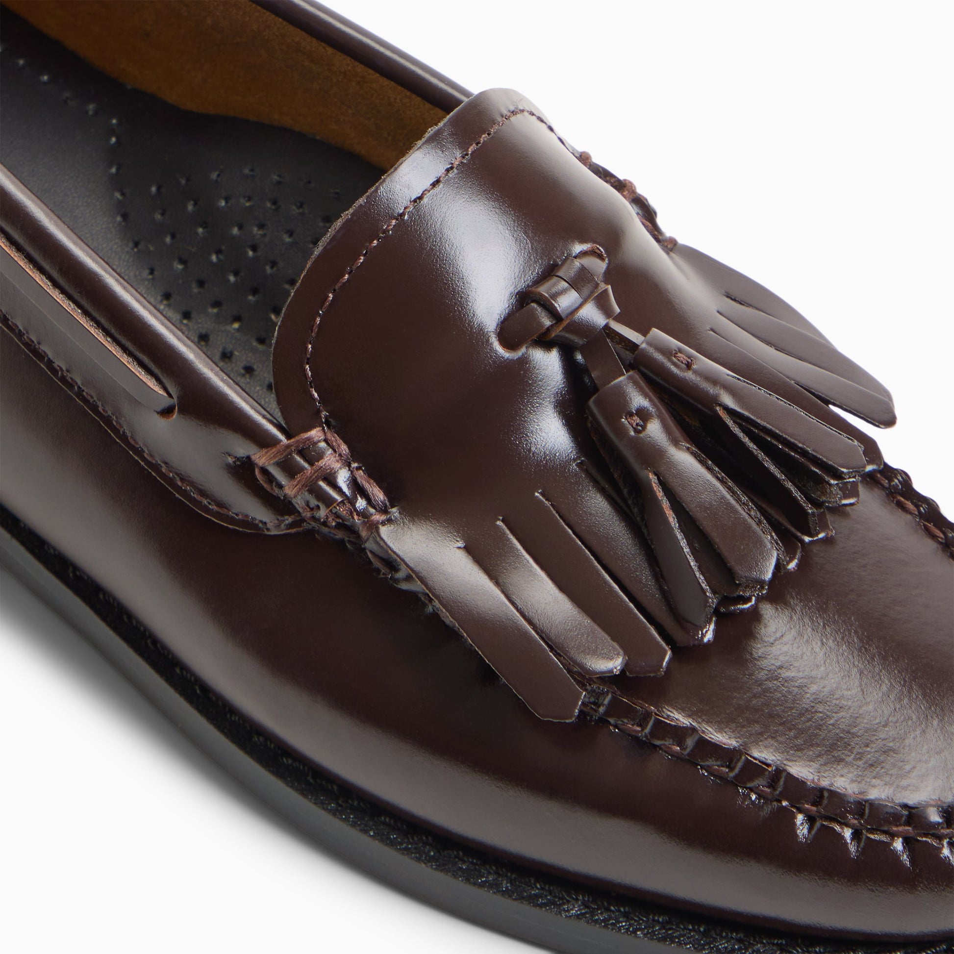Top-down view of the Dark choco Women's Esther Weejuns® Tassel Loafer Kiltie &amp; Tassel Loafers