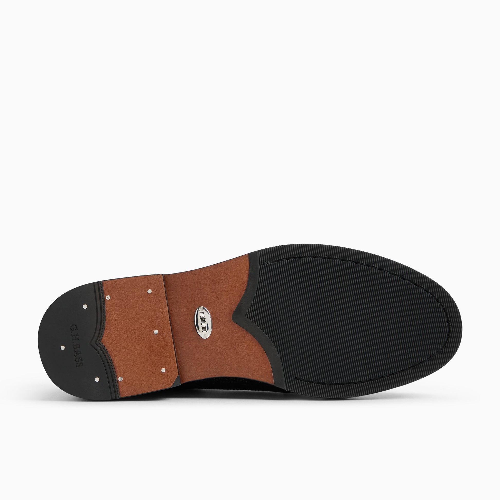 Close-up of the Open black Men's G.H.BASS x Metalwood Studios - Sportocasin Derby Lace-Up Derby Lace-Ups
