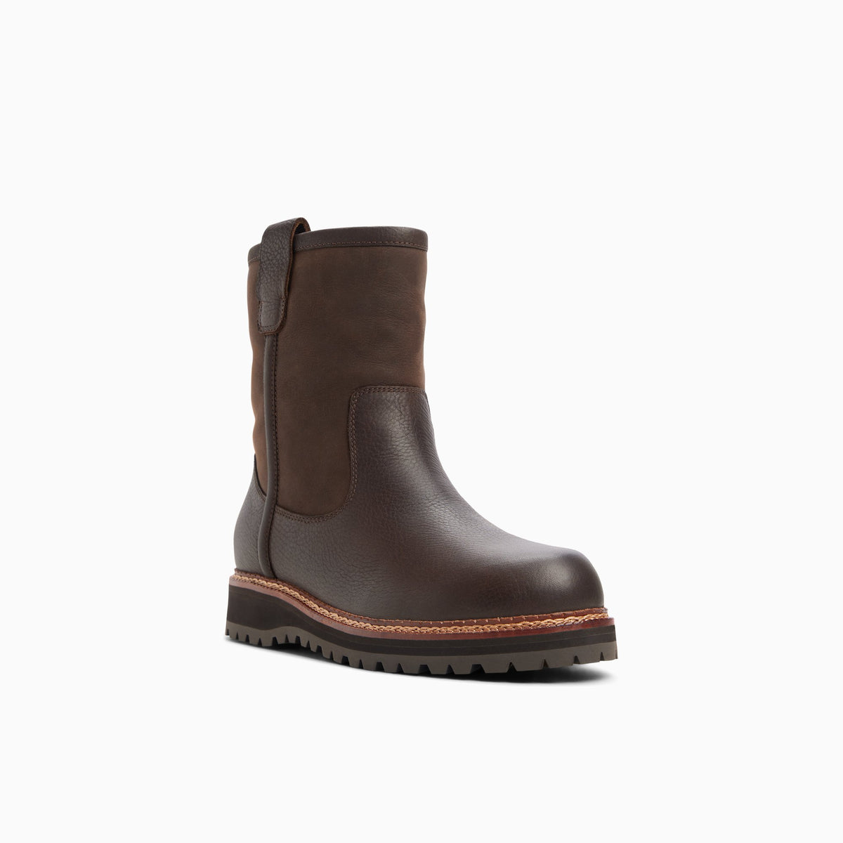 Three-quarter angle of Brown Men's Vanguard Pull-On Boot Mid-Calf Boot Mid-Calf Boots's back side