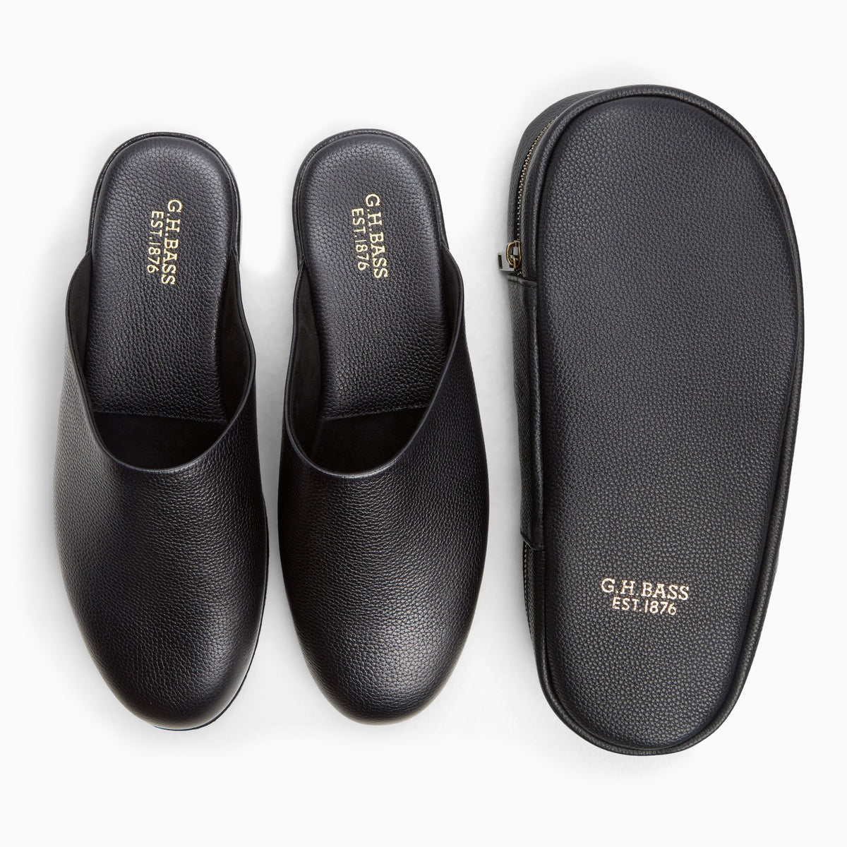 Top-down view of the Black Men's Monogram Packable Travel Slipper Slippers