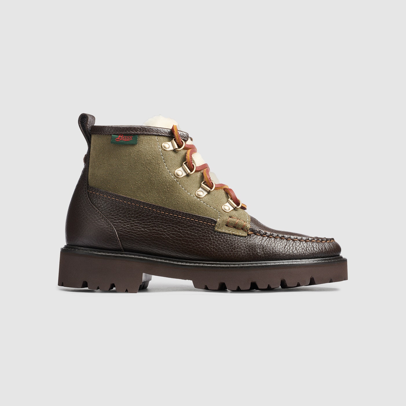 Image of G.H.BASS | Women's Mixed Media Ranger Super Lug Boot With Shearling | Black/Olive | Size 6.5